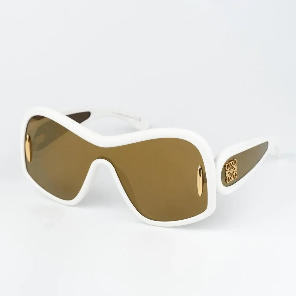 Loewe FASHION Men Sunglasses White Gold Brown Mirror Shield LW40131I 25G